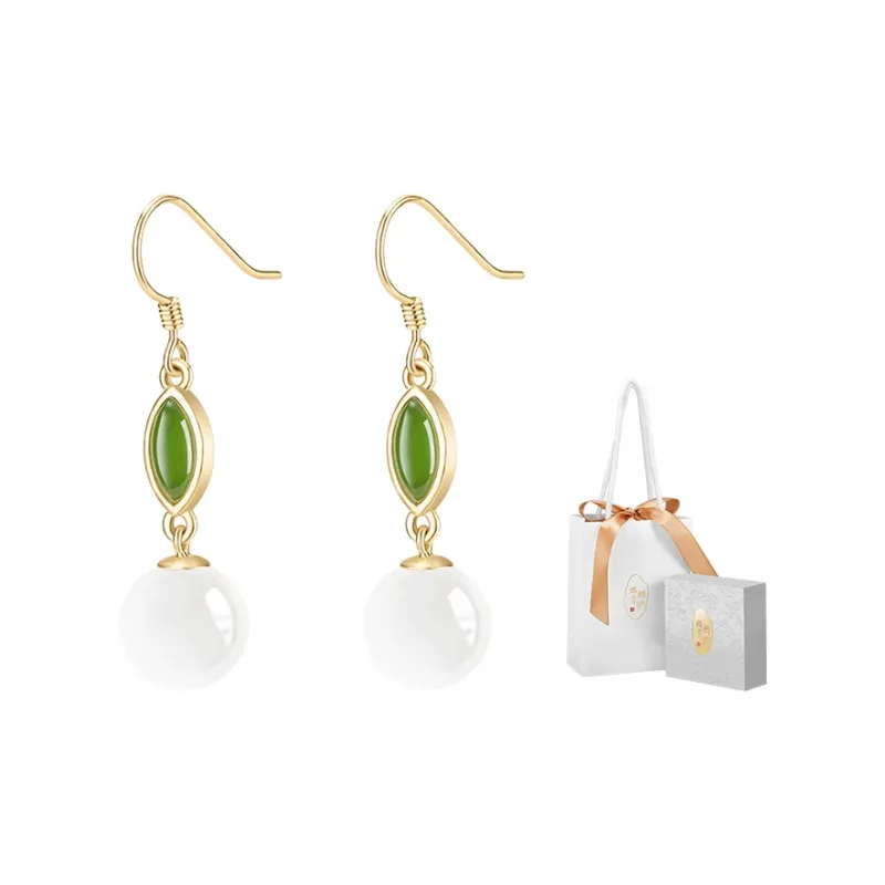 MAMADESHOUHU Earrings White Jade Women's-2