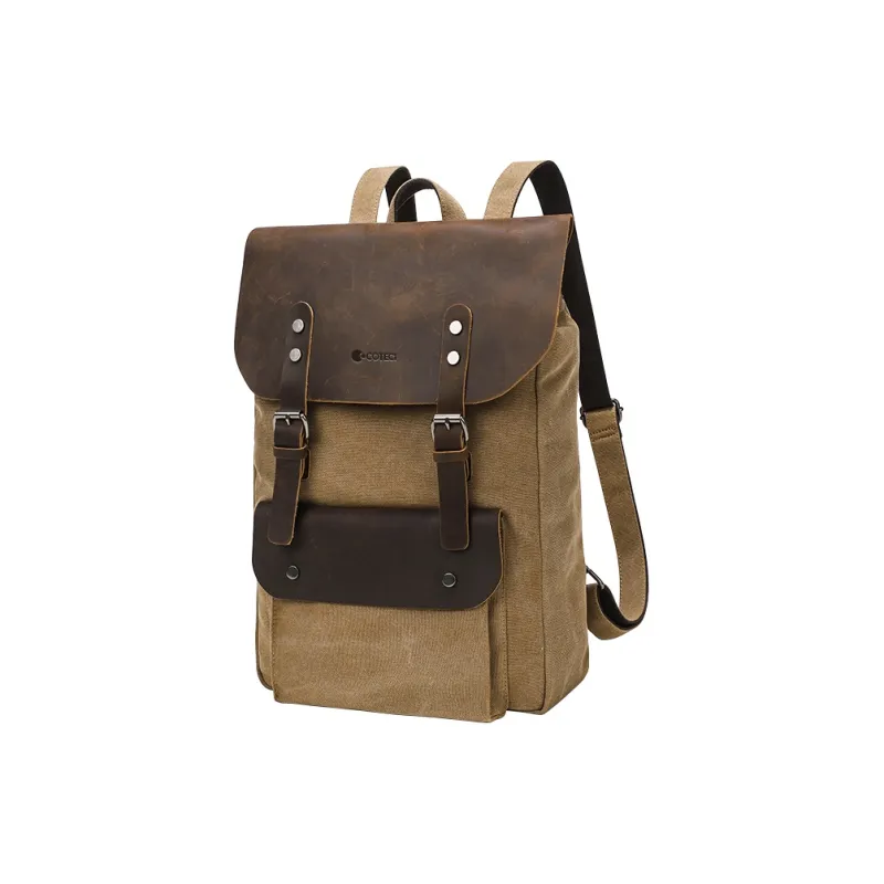 COTECi Washed Canvas, Metal Buckle, Top Grain Cow Leather Backpack Tubas Unisex Khaki/Green-4