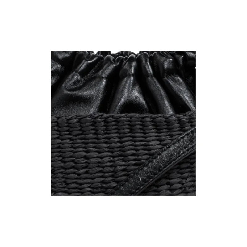 Chloe Woody Raffia Bucket Bag, Handbag, Shoulder Bag, Crossbody Bag, Handbag Small Size Women's Black-4