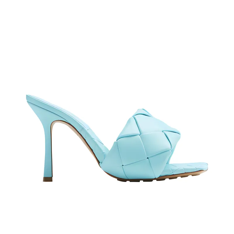 Bottega Veneta Lido Leather Patchwork Quiet Slide Slippers Women's Light Blue-1