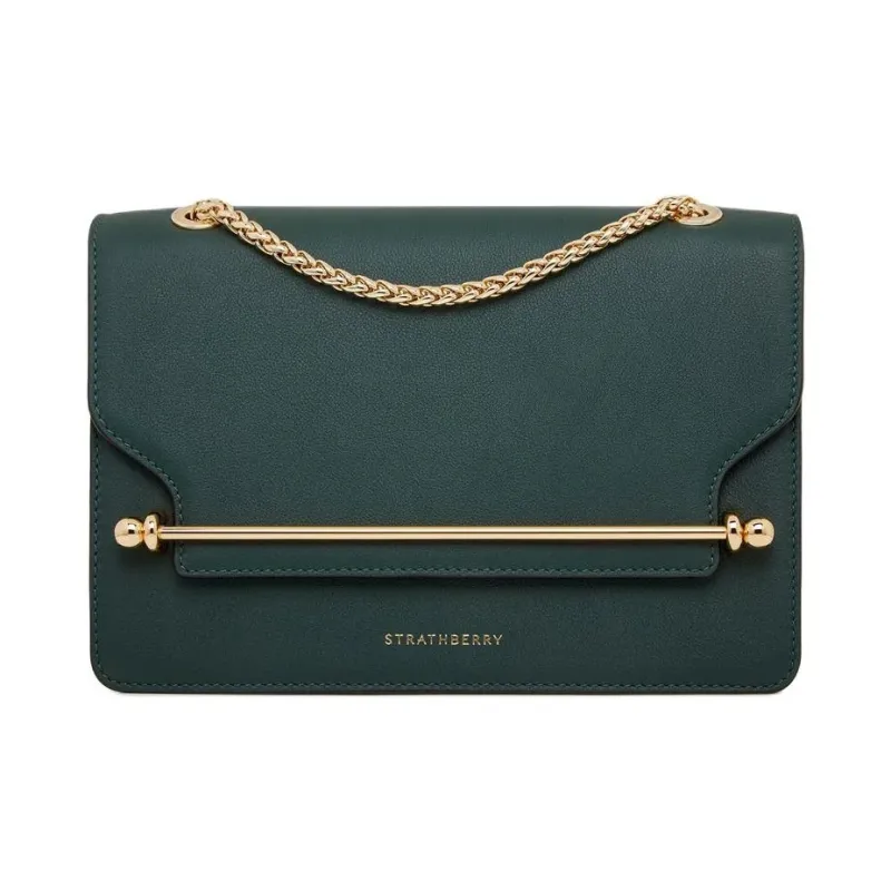 Strathberry Smooth Calf Leather Shoulder Bag Crossbody Bag Women's Dark Green-0
