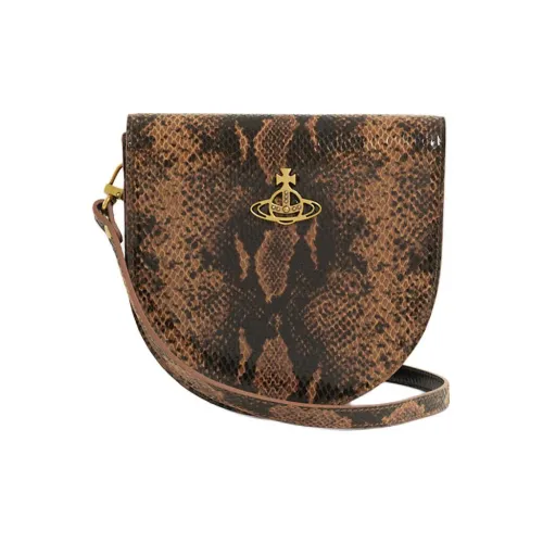 Vivienne Westwood Python Pattern Embossed Leather Shoulder Bag Crossbody Bag Women's Dark Brown
