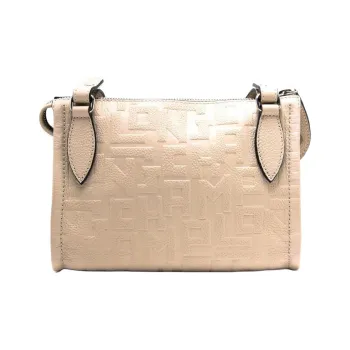 LONGCHAMP Embossed Leather Crossbody Bag Shoulder Bag Women's Beige