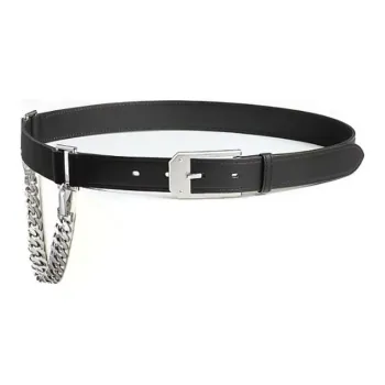 HERMES Equipped With Chain Metal Pin Buckle Calfskin Leather Belts Unisex Black Width 2.6cm