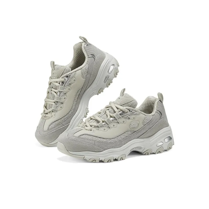 Skechers DLITES Anti Slip Wear Resistant Low Top Chunky Sneakers Women's Gray Silver-2