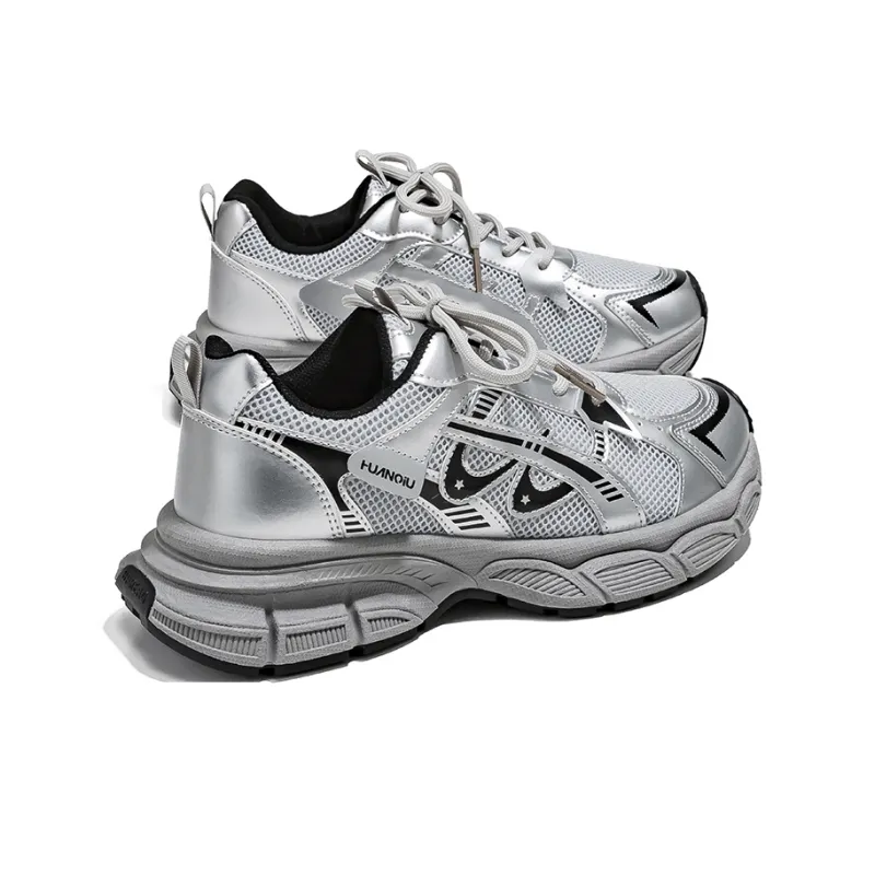 HUANQIU Abrasion Resistant Low Top Chunky Sneakers Women's Silver-2