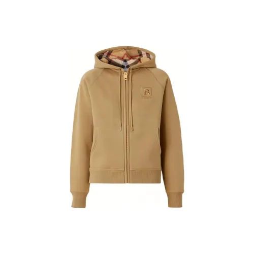 Burberry Women's Letter Graphic Cotton Blend Zip Hoodie Honey