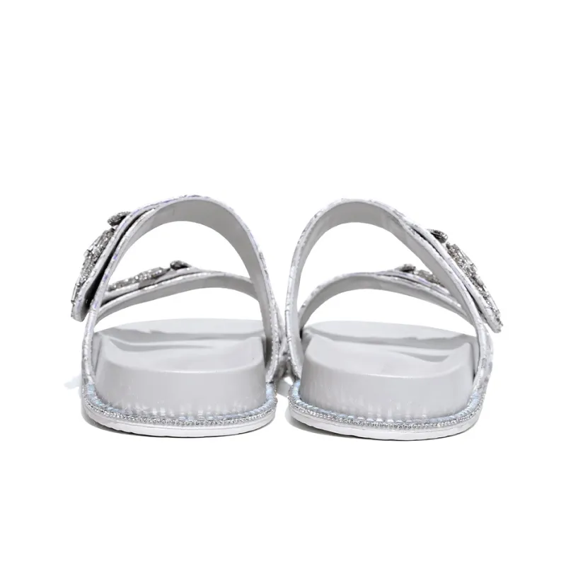 XIAOFAMIAO Slip Resistant Odor Resistant Abrasion Resistant Slide Slippers Women's Silver-4