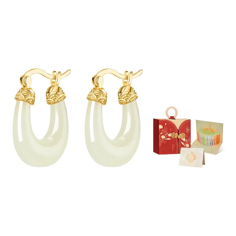 MAMADESHOUHU Earrings Pale Greenish White Jade Women's-3