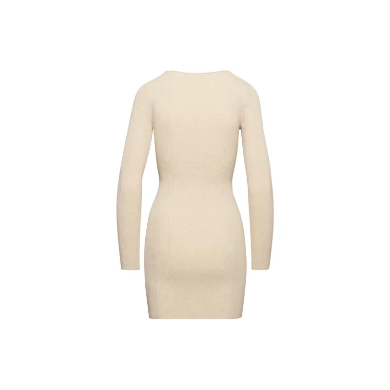 ARITZIA Wilfred Free Cut-Out Knit Longsleeve Mini Dress Long-Sleeved Dresses Women's Heather Flax Beige/Linen Beige-1