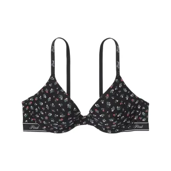 Victoria's Secret PINK WEAR EVERYWHERE Bra Women's Black Background Floral Print