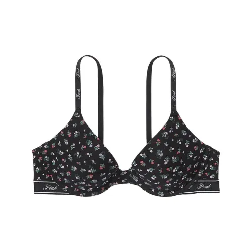 Victoria's Secret PINK WEAR EVERYWHERE Bra Women's Black Background Floral Print
