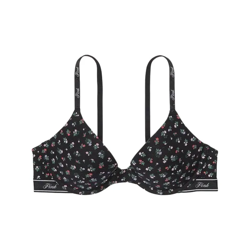 Victoria's Secret PINK Girlish Bra Women's Black Sole Floral Print-0