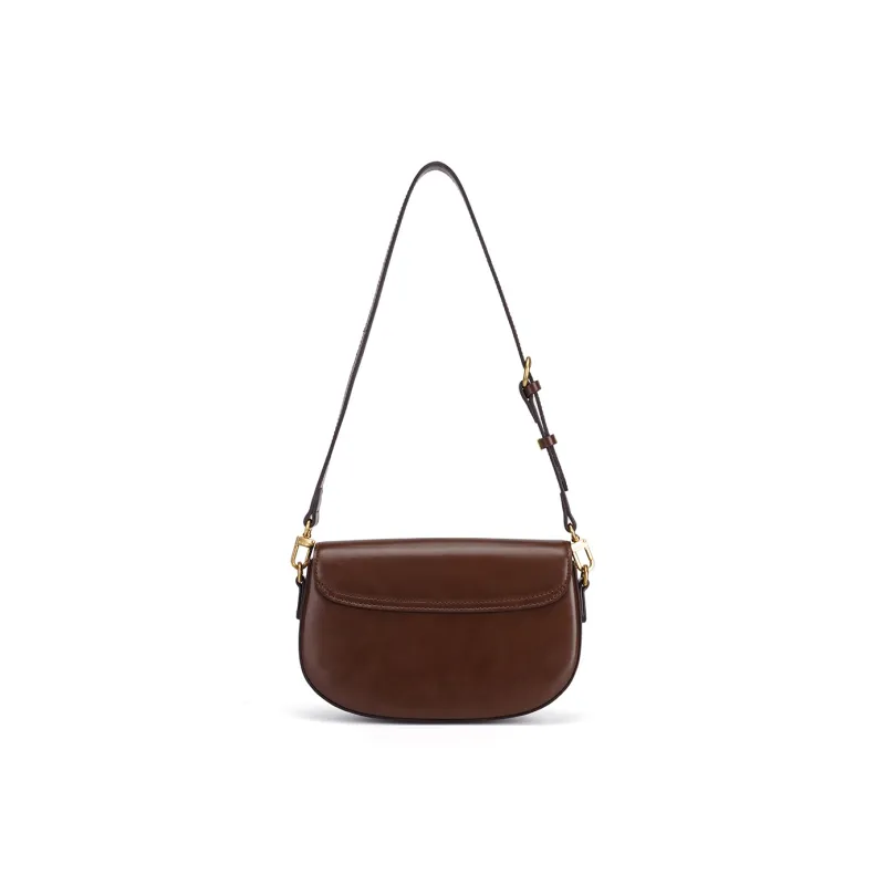 SHEPOK Cow Leather Shoulder Bag Crossbody Bag Saddle Bag Shoulder Bag Women's Coffee/Black/Ecru-3