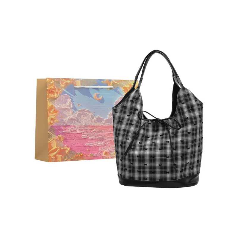 BRINCH Nylon Shoulder Bag Women's Polka Dot Bowknot/Plaid Bowknot-4