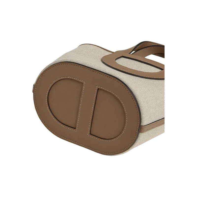 HERMES In The Loop Canvas With Swift Calfskin Vegetable Basket Pig Nose Bucket Bags Handbags Women's Brown & Beige-5
