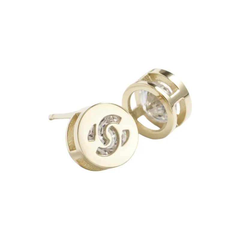 CHANEL Rhinestone Earrings Women's Gold-1