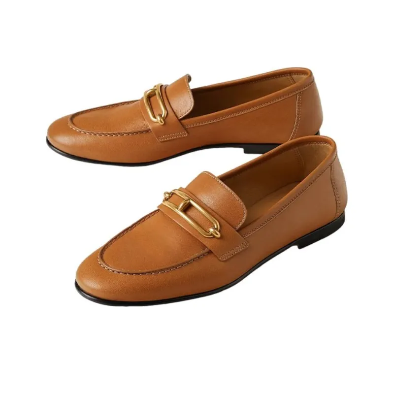 HERMES Colette Loafers Women's Brown-2