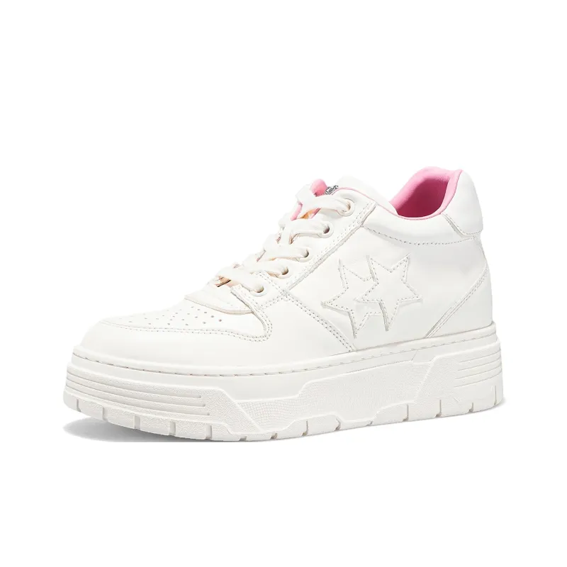 IiJin Cushioning Lightweight Height Increasing Low Top Skateboard Shoes Women's Beige-1