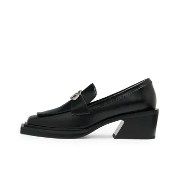 Lost In Echo Commute Block Heel Platform Height Increasing Leather Shoes Loafers Women's Black