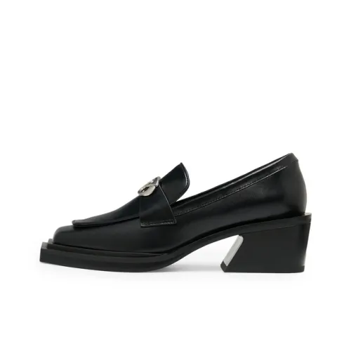 Lost In Echo Commute Block Heel Platform Height Increasing Leather Shoes Loafers Women's Black