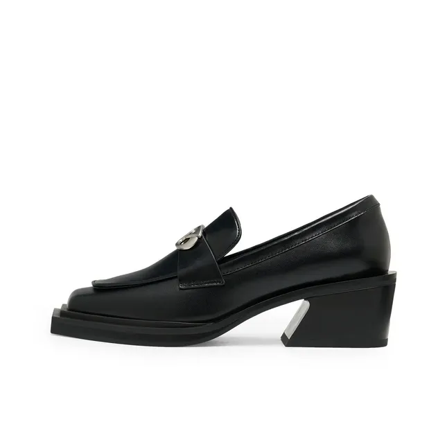 Lost In Echo Commute Block Heel Platform Height Increasing Leather Shoes Loafers Women's Black-0