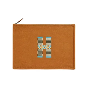 HERMES Flat H Natte Cotton Clutch Large Size Women's Brown