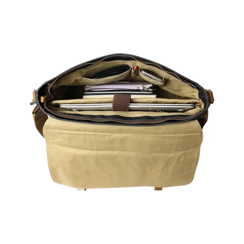 COTECi Top Grain Cow Leather With Canvas Shoulder Bag, Crossbody Bag, Handbag Regular Unisex Black/Brown-3
