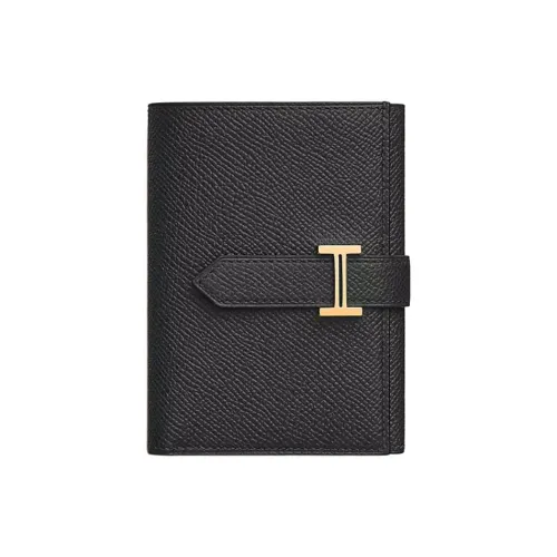 HERMES Bearn Epsom Calfskin Wallet Women's 89 Noir Black
