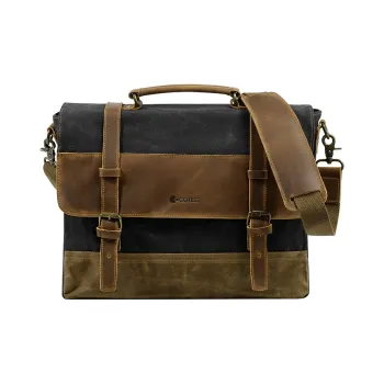 COTECi Top Grain Cow Leather With Canvas Shoulder Bag, Crossbody Bag, Handbag Regular Unisex Black/Brown