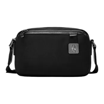Hush Puppies Cow Leather Patchwork With Fabric Crossbody Bag Medium Size Men's Black Jasper