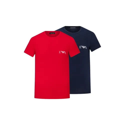 EMPORIO ARMANI EA7 T-Shirts Men Set Of 2 Red+Navy Blue