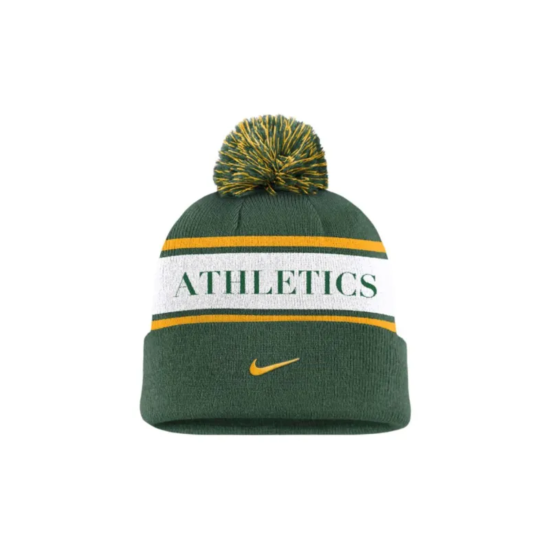 Nike Oakland Athletics Team Stripe Peak Men's Nike Mlb Cuffed Pom Beanie-0