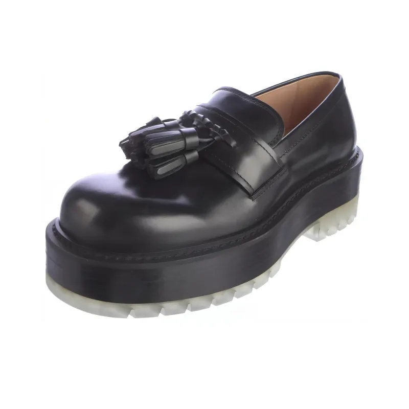 Bottega Veneta The Stilt Tasselled Platform Leather Loafer Black-2