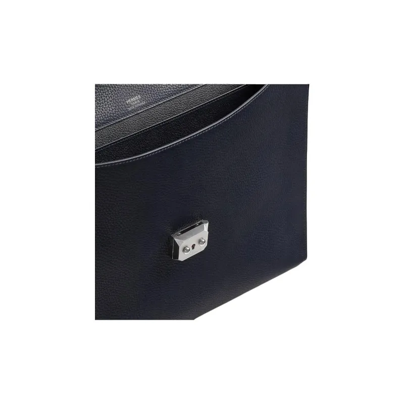 HERMES Sac A Depeches Calfskin Handbag Men's 2Z Bleu Nuit Midnight Blue-3