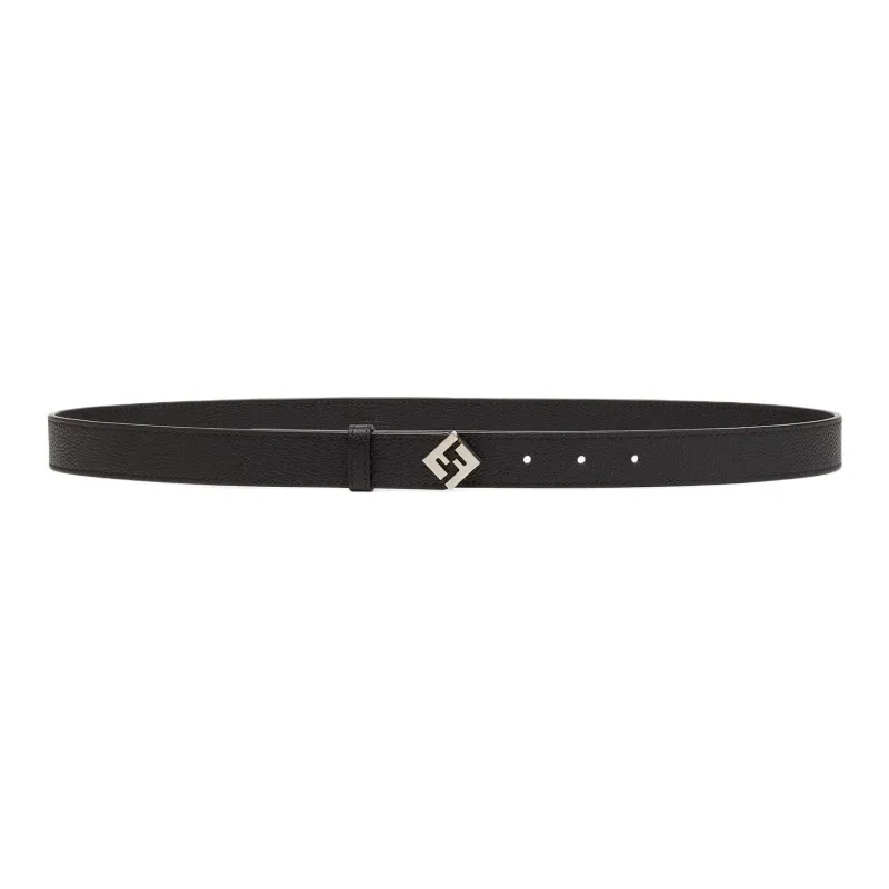 FENDI Solid Color Design Calfskin Leather Belts Men's Black 2.5cm-0