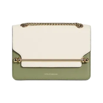 Strathberry Smooth Calf Leather Shoulder Bag Crossbody Bag Mini Women's Green & White