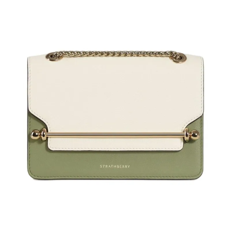 Strathberry Smooth Calf Leather Shoulder Bag Crossbody Bag Mini Women's Green & White-0