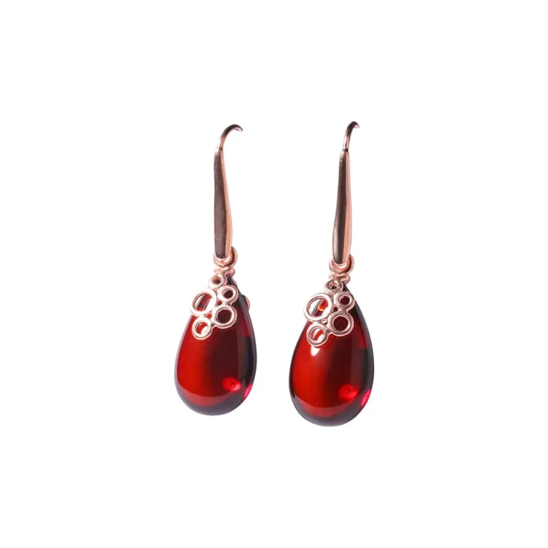 S&A S925 Silver With Gemstones Amber Beeswax Hoop Earrings With Fine Jade Earring Women's-3