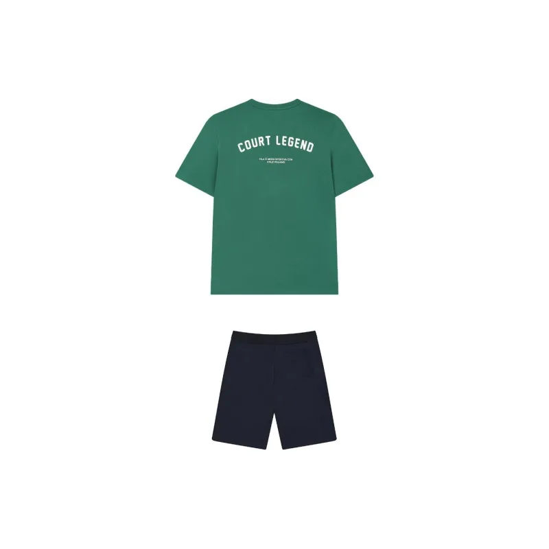FILA Casual Sportswear Men Clothing Sets Midsummer Green Top+Legend Blue Shorts-1