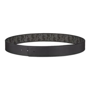 DIOR Logo Reversible Design Smooth Buckle Calfskin Leather Belts Men's Black Width 3.5CM