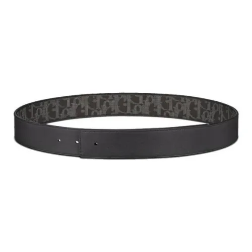 DIOR Logo Reversible Design Smooth Buckle Calfskin Leather Belts Men's Black Width 3.5CM