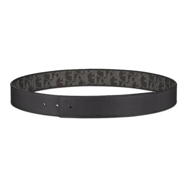 DIOR Logo Reversible Design Smooth Buckle Calfskin Leather Belts Men's Black Width 3.5CM-0