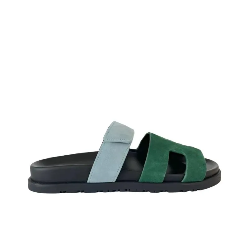 HERMES Chypre Slide Slippers Women's Green-1