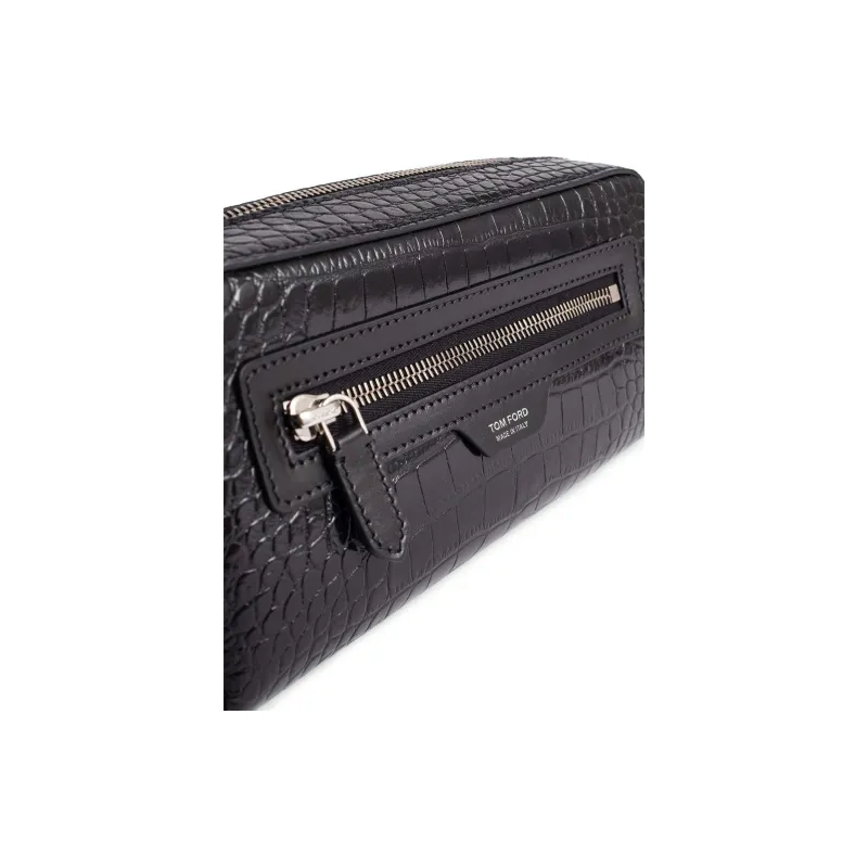 TOM FORD Calfskin Clutch Makeup Bag Men's Black-3