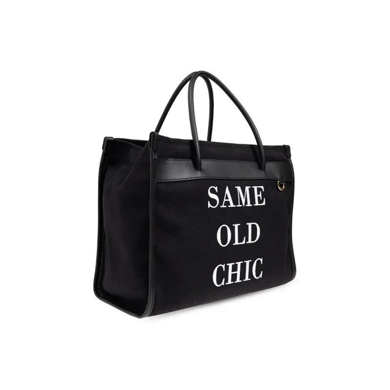 MOSCHINO Fabric With Leather Tote Bag Shopping Bag Shoulder Bag Crossbody Bag Handbag Women's Black-1