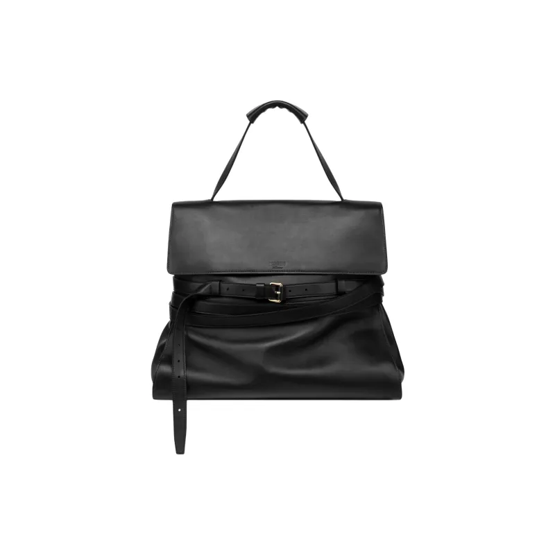 MOSCHINO Sheepskin Handbag Shoulder Bag Large Size Women's Black-0