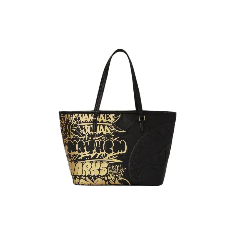 SPRAYGROUND Fabric With Artificial Leather Tote Bag Shopping Bag Handbag Shoulder Bag Men's Black & Gold-2