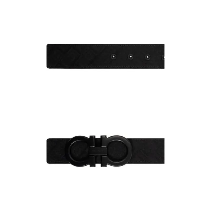 FERRAGAMO Double Sided Gancini Smooth Buckle Calfskin Leather Belts Men's Black-2