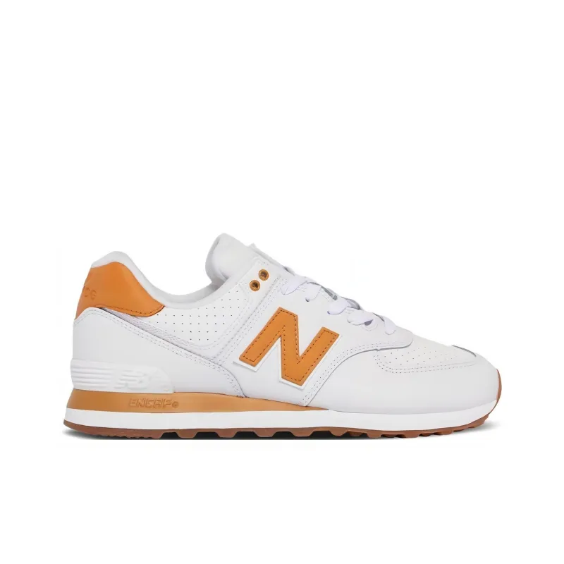 New Balance NB 574 Abrasion Resistant Breathable Low Top Athletic Shoes Men's White Orange-1